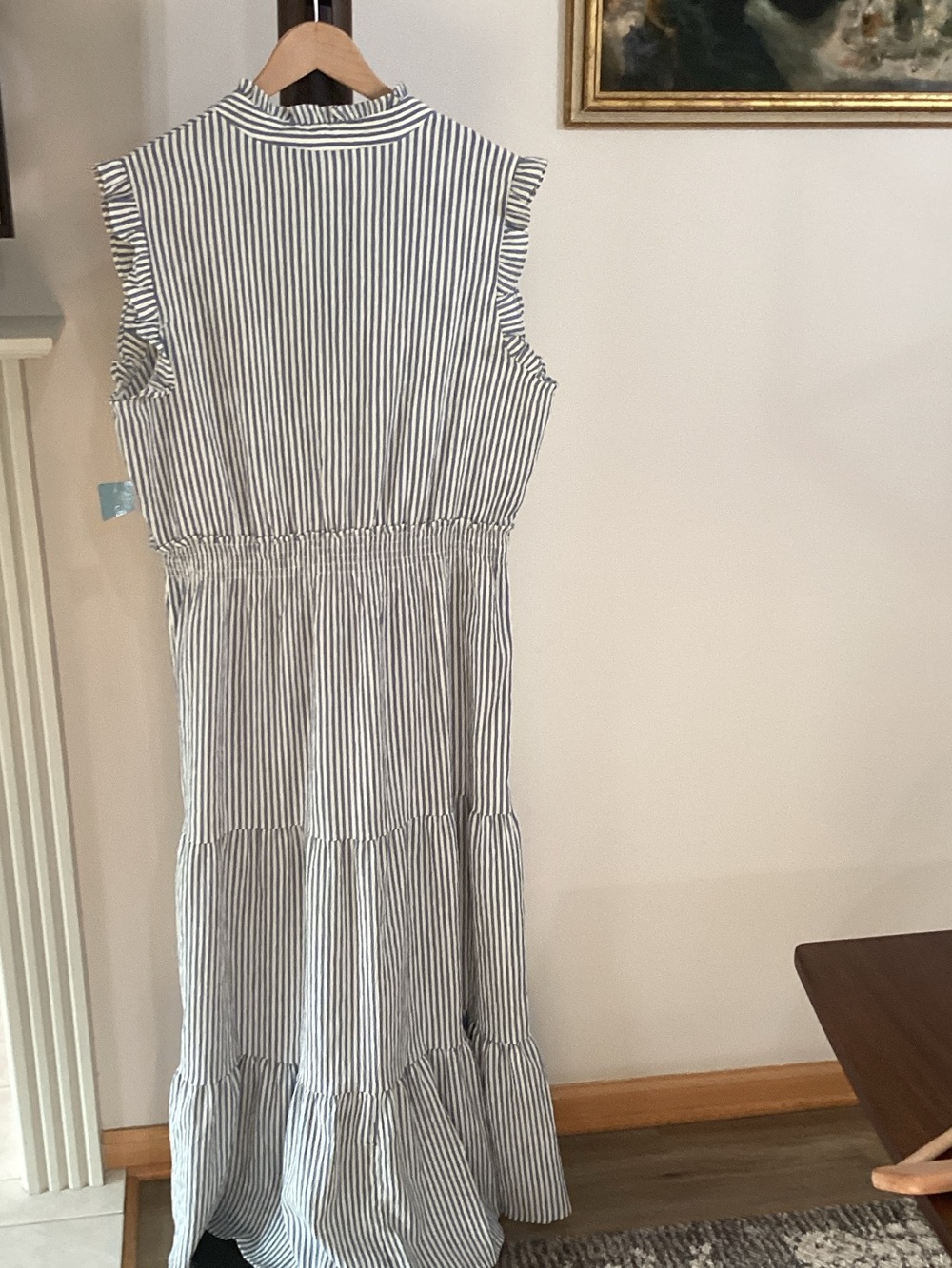 London Times Sleeveless Striped Maxi Dress - White and Navy - Picture 4 of 8